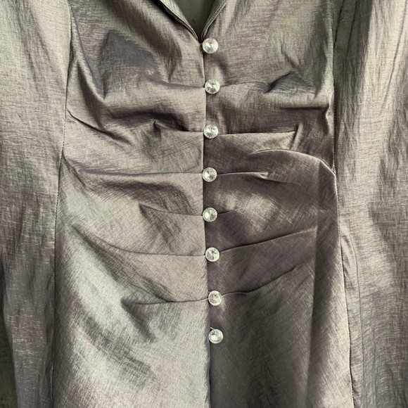 Vintage Tradition Sears Silver Gray Mesh Blouse Rhinestone Button Up Size 18 - Picture 3 of 13